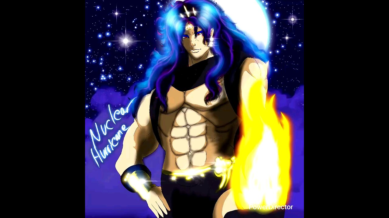 purple haired man at the burning colosseum