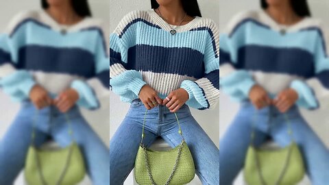 Striped Knit Round Neck Sweater