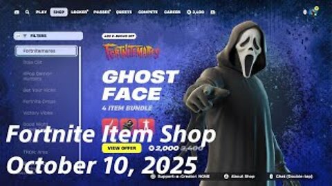 Fortnite Item Shop|October 10, 2025(*New* Ghost Face Bundle & Kicks)