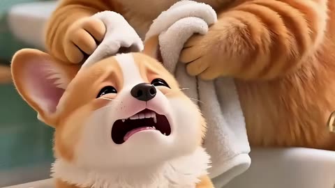 Monkey Blames Corgi — But Orange Cat’s Spring Trap Sends Him Flying! 🐒💥🎨 #cutdog #funny #cat