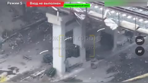 A bridge mined by the Ukrainians was blown up by the Russians with a drone.