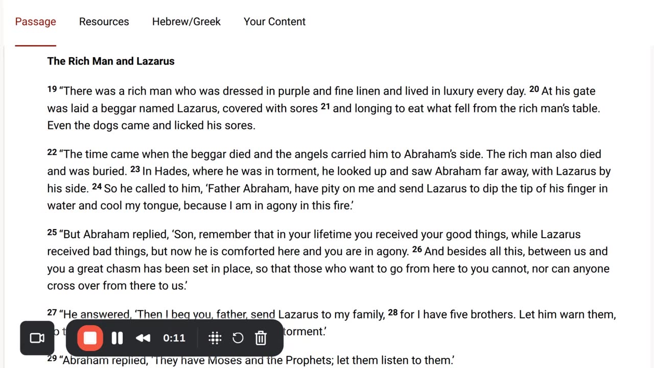 From Luke 16 The Parable of the Rich Man and Lazarus