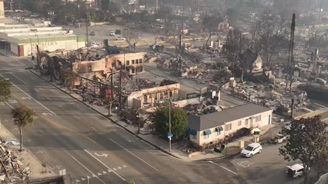 Drone footage of the Eaton Canyon Fire aftermath in Altadena. Northbound on Lake