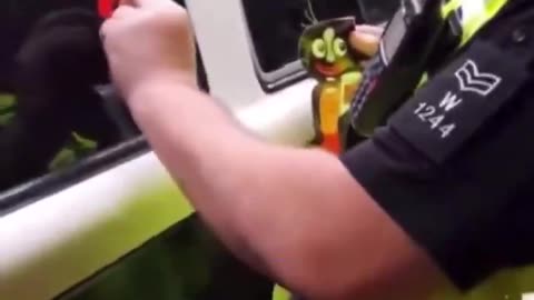 British police 'capture' offensive stickers.