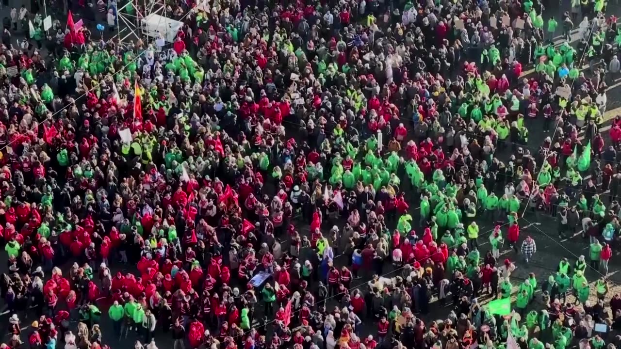 Tens of thousands demonstrate in nationwide strike in Belgium