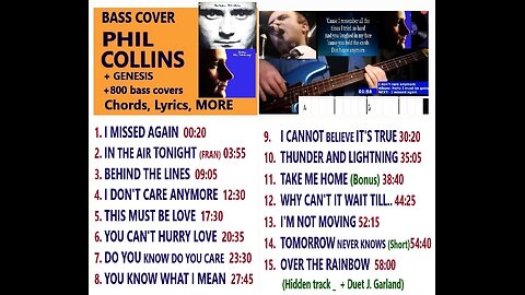 Bass cover PHIL COLLINS 2 albums (+Genesis, LINKS) __ Chords real-time, Lyrics, MORE