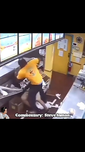 An angry customer jumps on the counter and gets served.