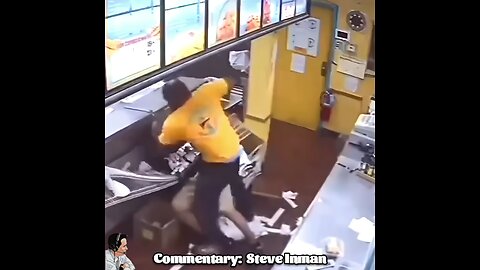 An angry customer jumps on the counter and gets served.