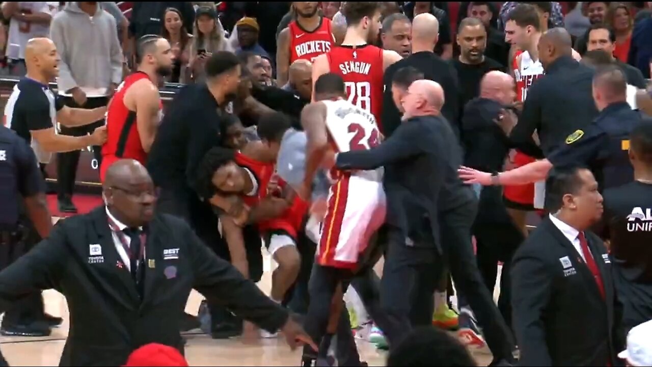 Insane Bench Clearing Brawl At Heats-Rockets Game