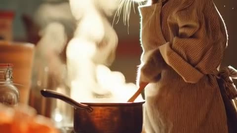 British Shorthair stirring pastel compote, whisker smudged, steam rising