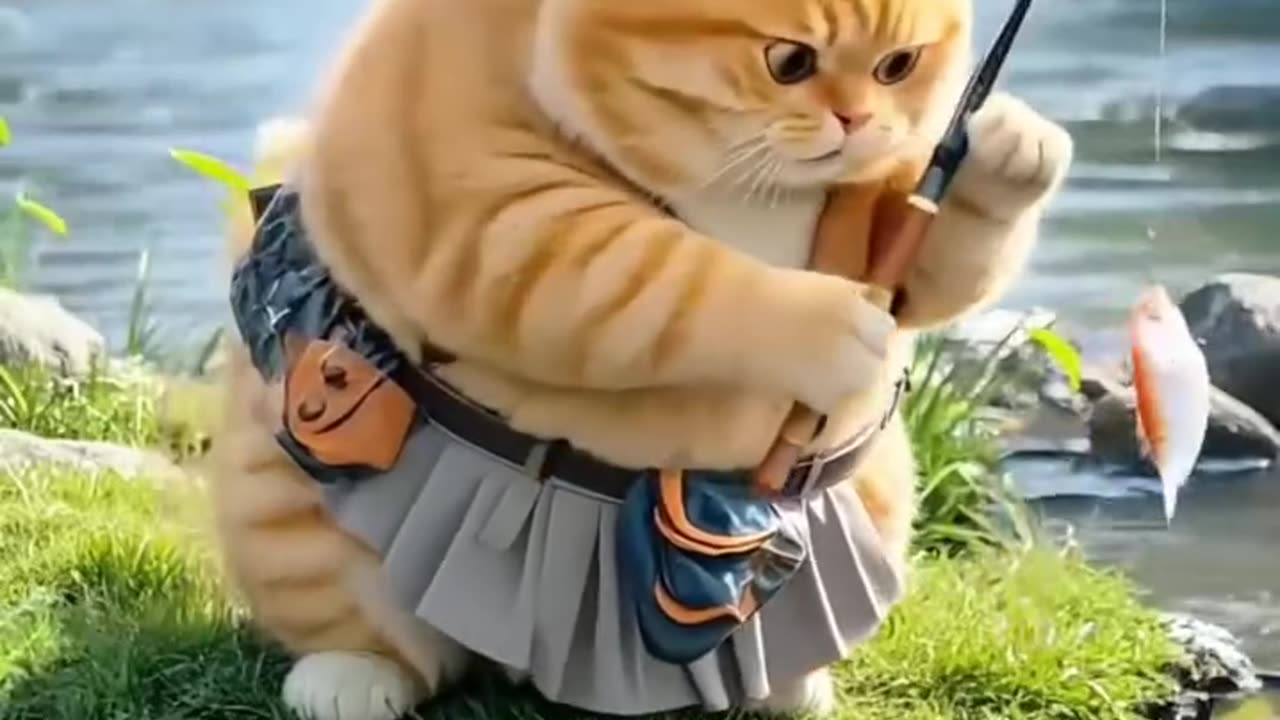Lovely cat goes to fishing 🎣😁 funny video