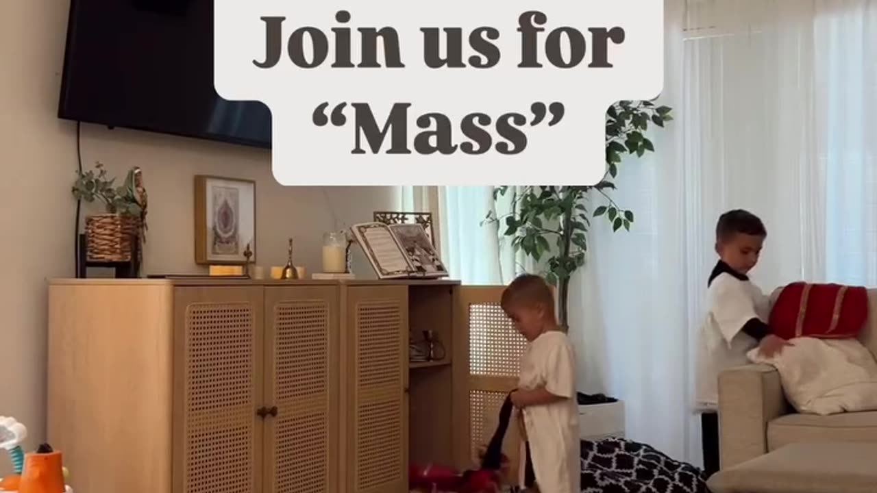 Tiny Priests in Training: Cassian and Charlie's Adorable Living Room Mass