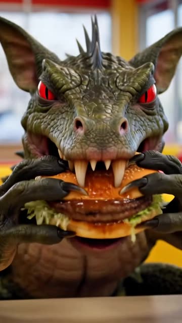 Lizard eating Cheeseburger