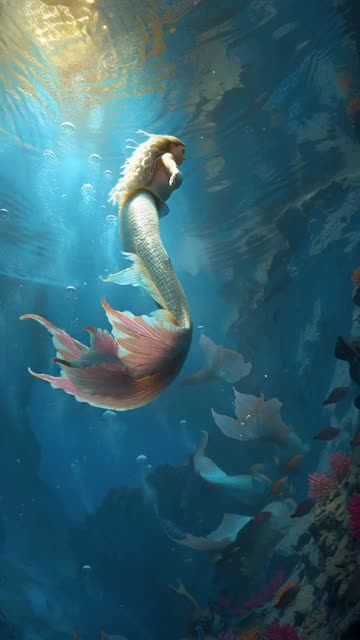 Ultra-realistic cinematic mermaid swimming underwater