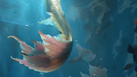 Ultra-realistic cinematic mermaid swimming underwater