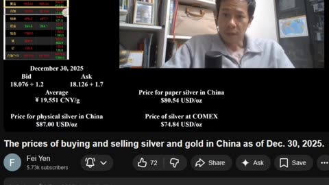 The prices of buying and selling #silver and #gold in China as of Dec. 30, 2025. Fei Yen
