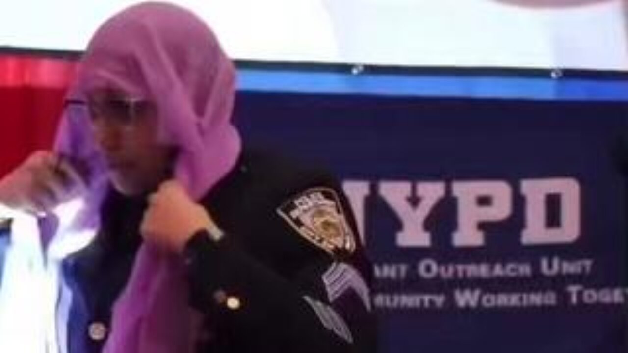 New York Police Department educating the public on how to properly wear a hijab