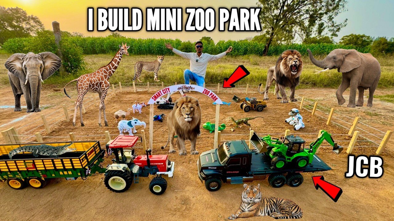 Build Mini Zoo Park from RC Professional Backhoe Loader Machine - Chatpat toy TV