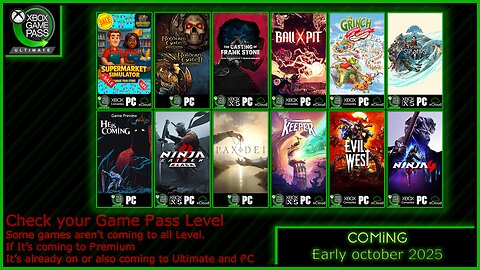 Coming to Xbox Game Pass Early October 2025
