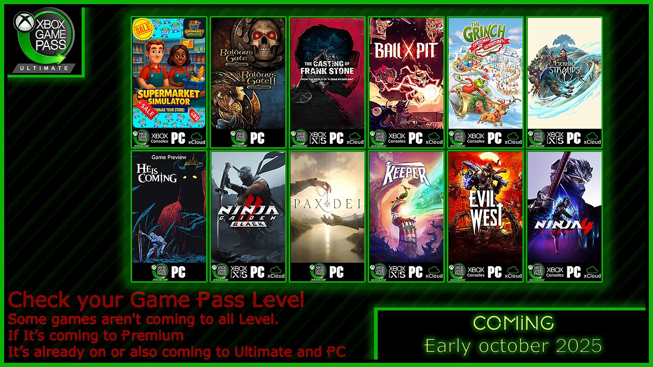 Coming to Xbox Game Pass Early October 2025