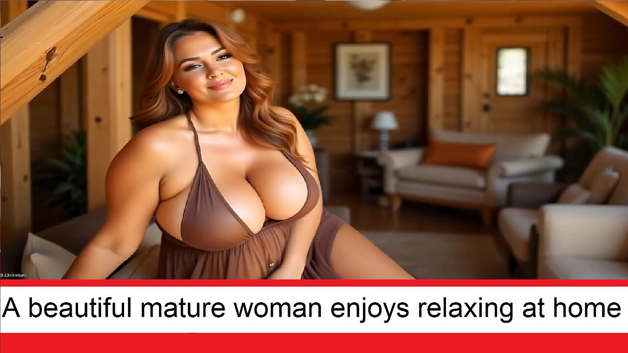 A beautiful mature woman enjoys relaxing at home