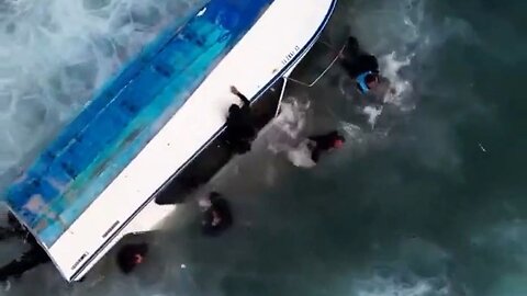 Drone Captures A Boat Full Of South American Migrants Flip Over In San Diego