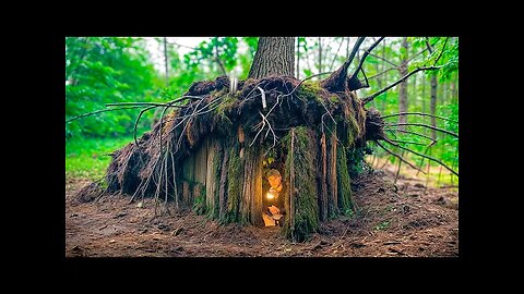 Building a Сozy Shelter Under an Oak Root