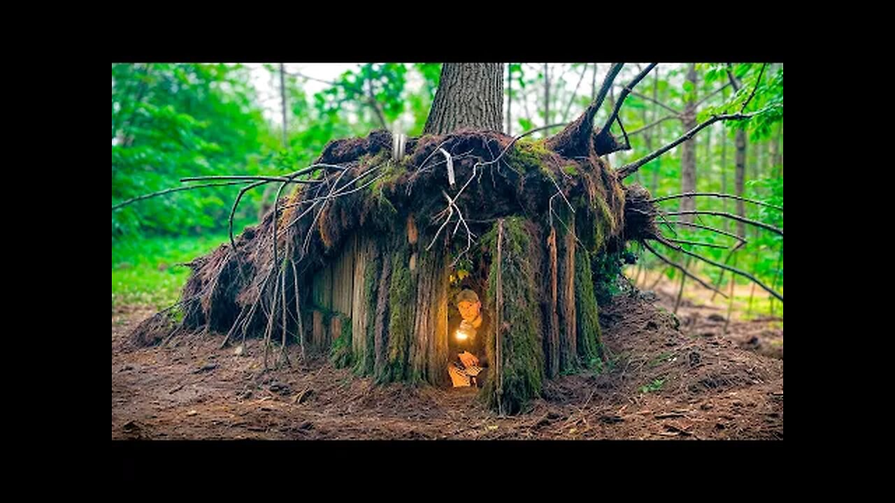 Building a Сozy Shelter Under an Oak Root