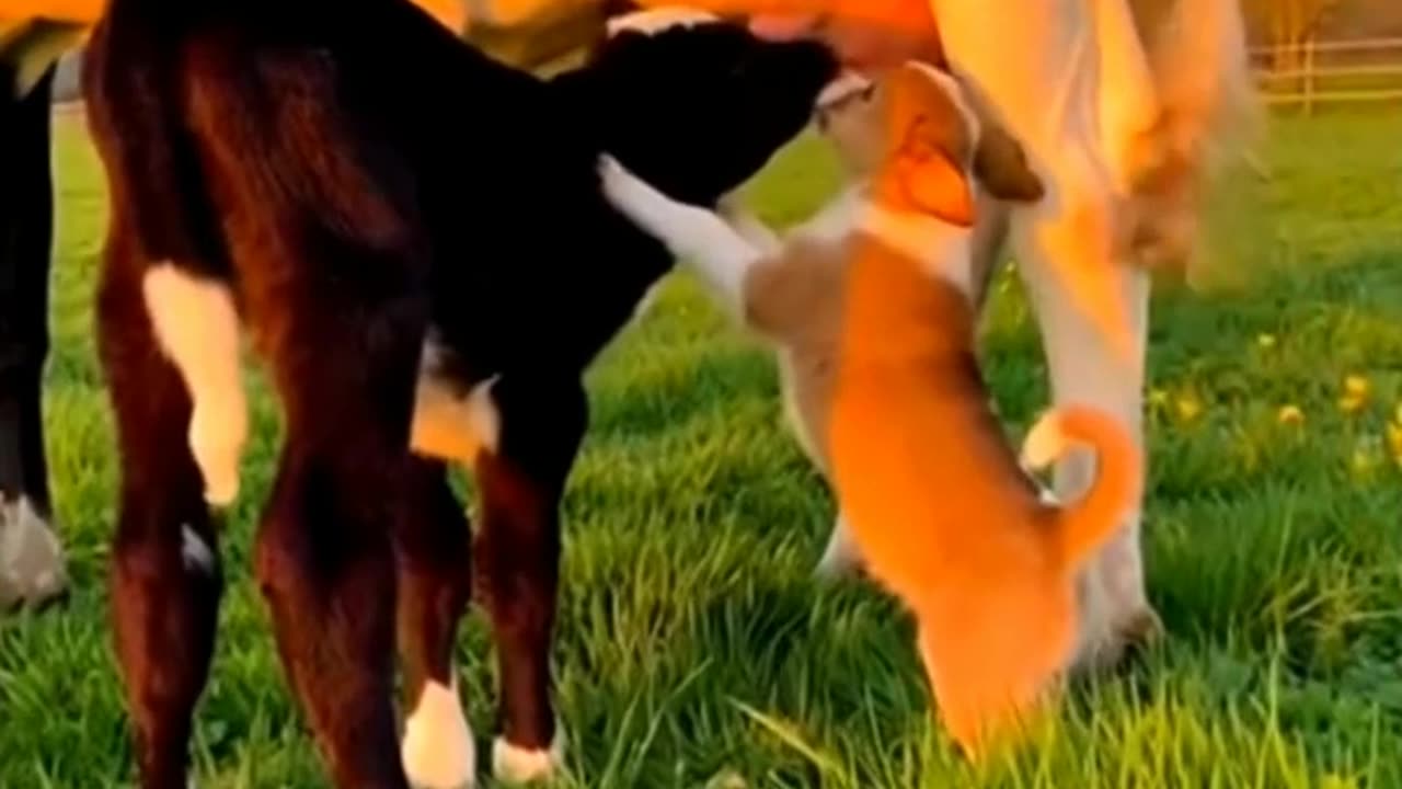 When You Identify as a Calf 😂🐶 Puppy Steals Milk!