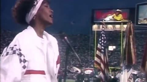 Whitney Houston performs the U.S. National Anthem at the 25th Super Bowl in 1991