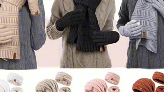 Womens Winter Beanie Hat Scarf Gloves Headband Set, Slouchy Beanie Ear Warmer Knit Scarf