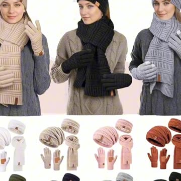 Womens Winter Beanie Hat Scarf Gloves Headband Set, Slouchy Beanie Ear Warmer Knit Scarf