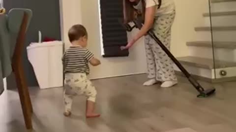 Baby walking for the first time