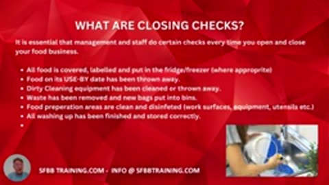 SFBB Pack Training - What Are SFBB Closing Checks in a Food Business.