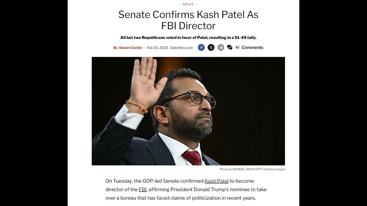 KASH PATEL CONFIRMED AS NEW DIRECTOR OF THE FBI... 02/20/25...