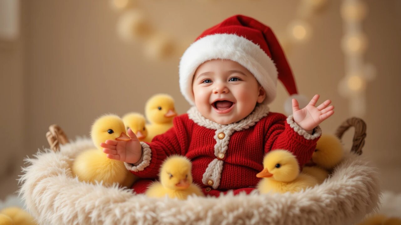 Festive Fun: Baby and Ducklings Celebrate Christmas