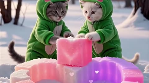 Frog Kitties Make Heart 🐸💖#cat #cute #cats #love #friends