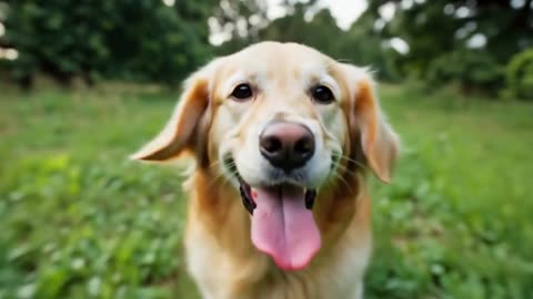 High-Speed Cinematic Shot of a Goofy Golden Retriever Running Toward Camera