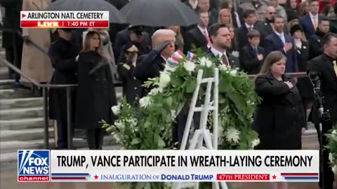 Taps plays at Arlington Nat Cemetery wreath-laying ceremony with Gold Star Families, JDV and DJT.