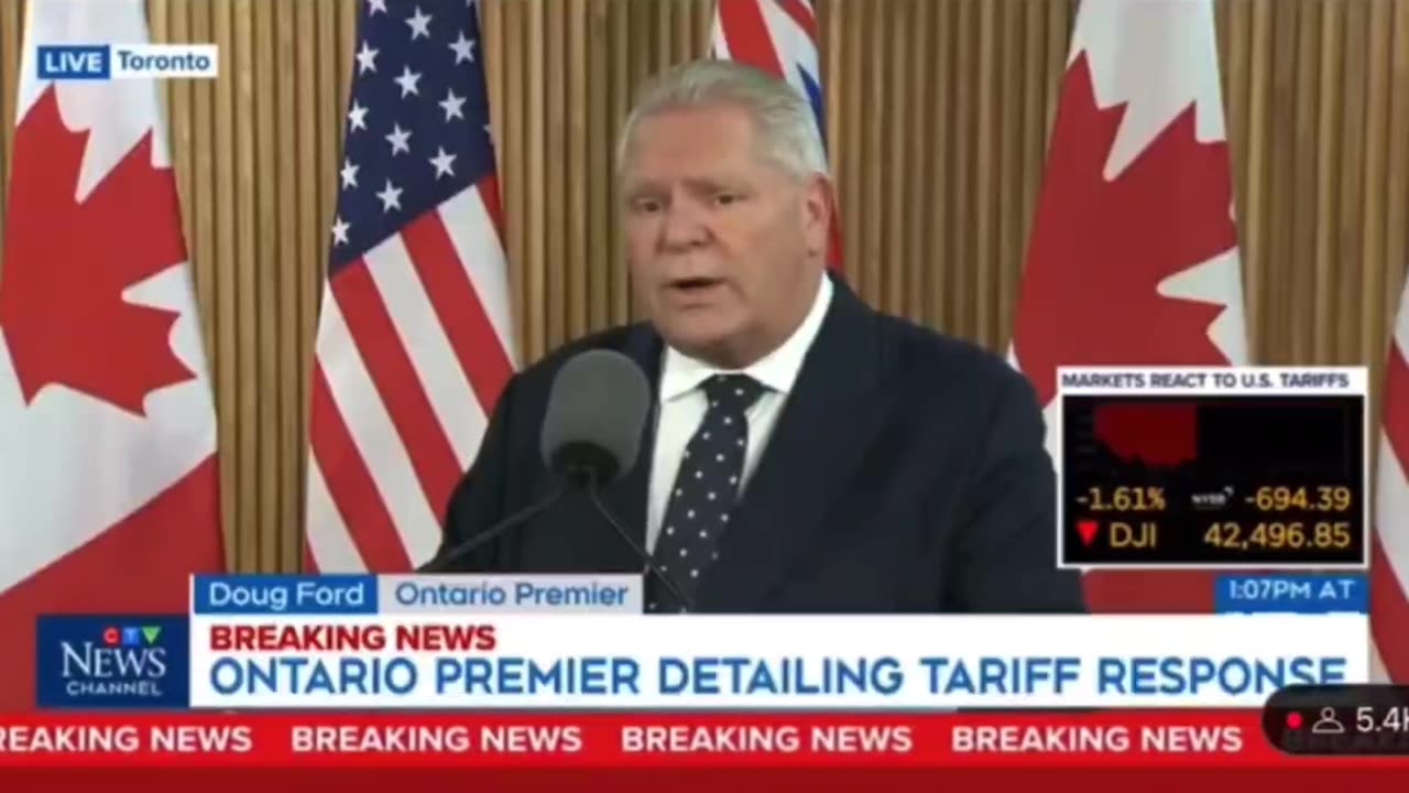 BREAKING: Canada's Ontario Premier Doug Ford announces a ban on all U.S.-based companies