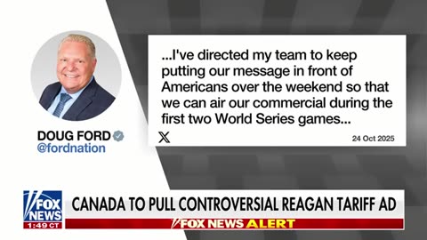 Ontario keeps controversial Reagan ad, will pause after World Series weekend