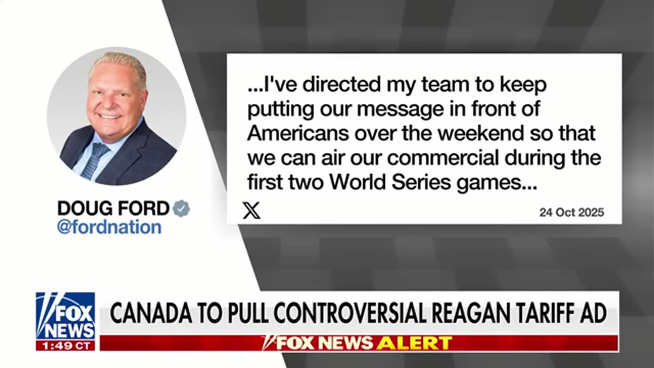 Ontario keeps controversial Reagan ad, will pause after World Series weekend