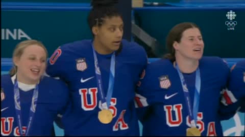 US Olympic Women's Hockey Team Stands Proudly for the Anthem.