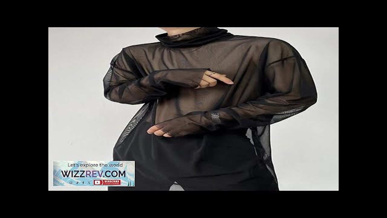 Mens Sheer Mesh See Through High Neck Long Sleeve T-Shirt Black Review