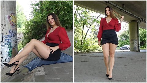 Mini Skirt, Bodysuit, Tights & Slingback High Heels — Elegant Look | Kat’s Little World