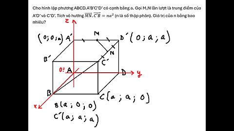 Toán 12: Cho hình lập phương ABCD.A’B’C’D’ có cạnh bằng a. Gọi M,N lần lượt là trung điểm của