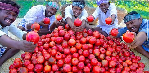 POMEGRANATE JUICE | 100KG Pomegranate Fruits Cutting | Making Fruit Juice in Village | Healthy Drink