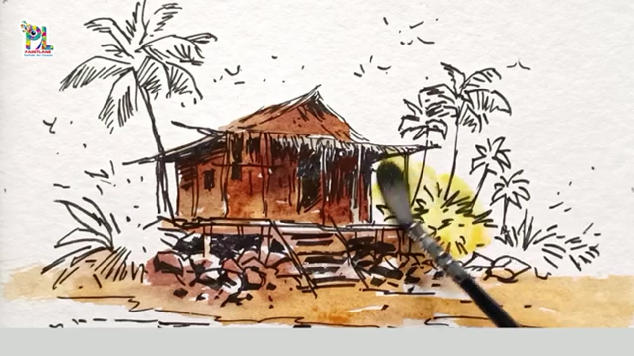 Easy Drawing and Painting A wooden Hut || Simple Painting