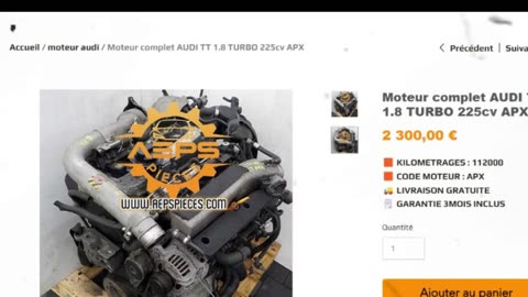AEPSPIECES.COM - Moteur complet AUDI TT 1.8 TURBO 225cv APX
