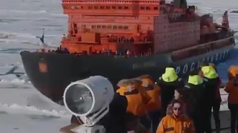 The Russian nuclear icebreaker 50 Years of Victory meets The French icebreaker vessel